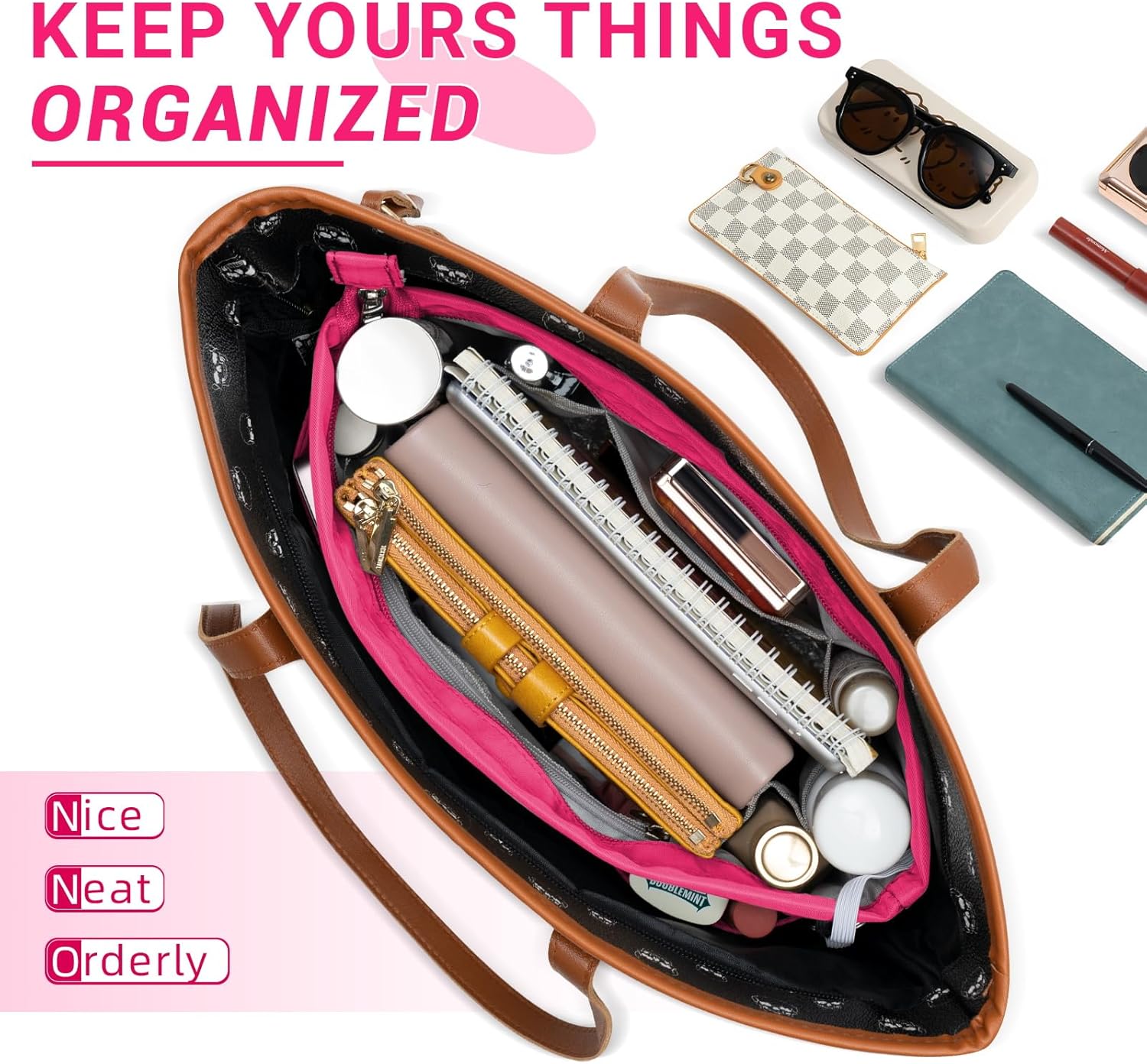 HyFanStr Purse Organizer Insert with Zipped Top for Tote Bag, Handbag Shaper with 13 Pockets