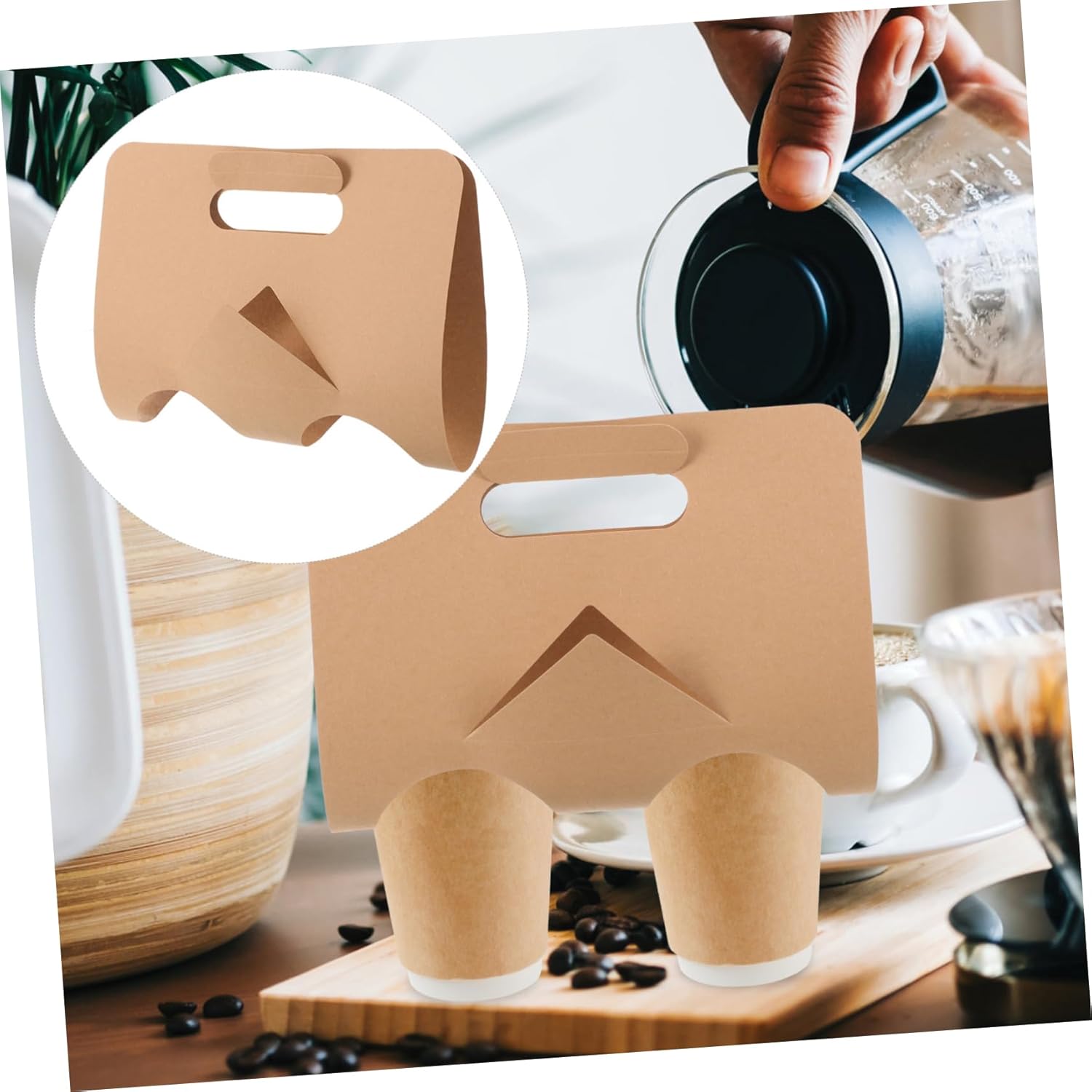 GANAZONO 50pcs Paper Drink Carrier with Handle Lightweight Beverage Cup Holder for Takeout for Coffee Milk Tea and Cold Drinks at Home Office and Parties