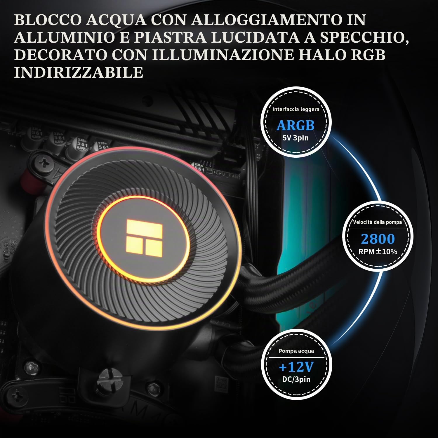 TR Aqua Elite 360 V5 ARGB - Raffreddatore liquido per CPU AIO, 360 mm, 3 ventole PWM, effetto di illuminazione ARGB ad anello sottile, per AM4/AM5, Intel LGA1851/1700/115x, colore nero
