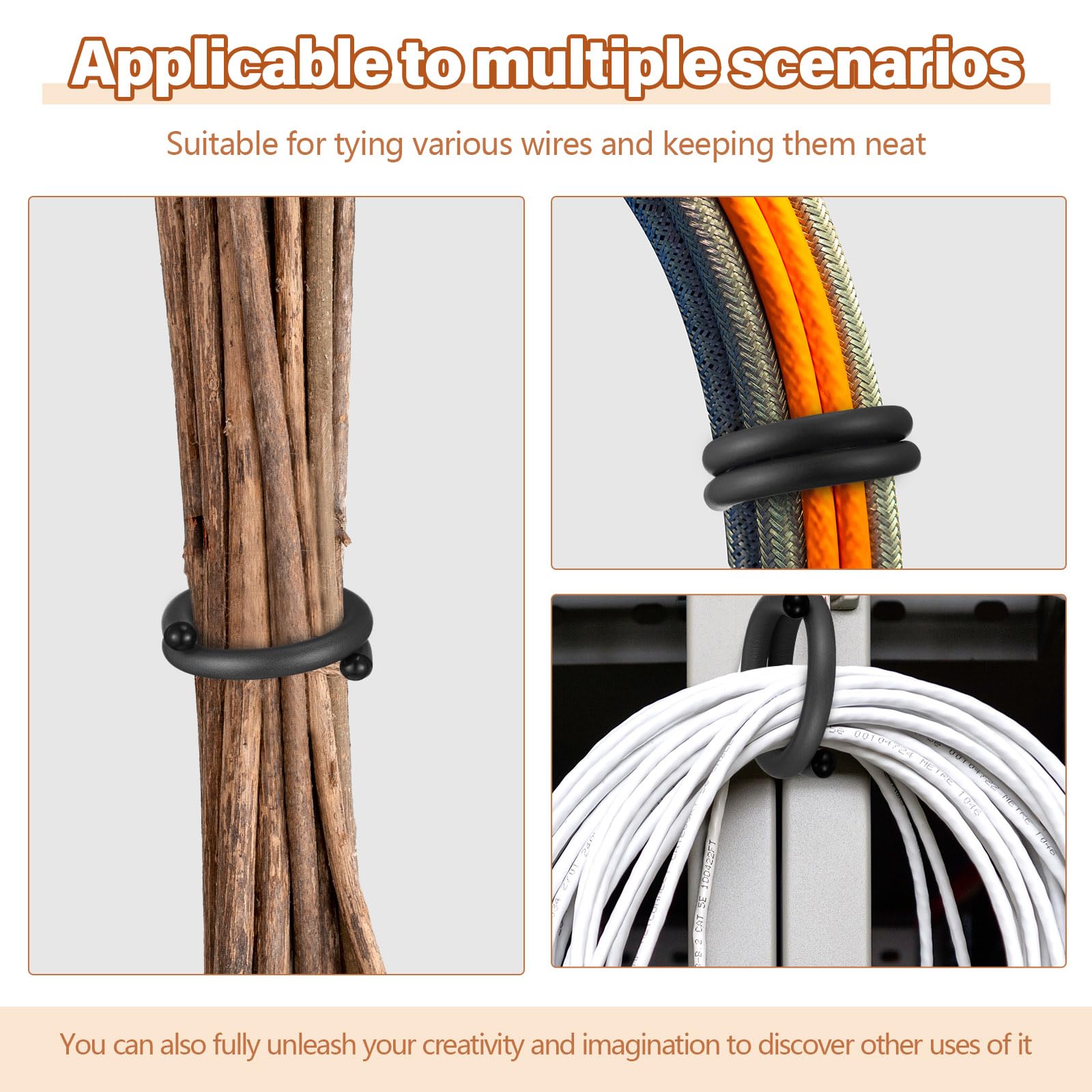 20 bridas de goma EVA de 17 pulgadas, reutilizables, flexibles, resistentes, para organizar cables (color negro)