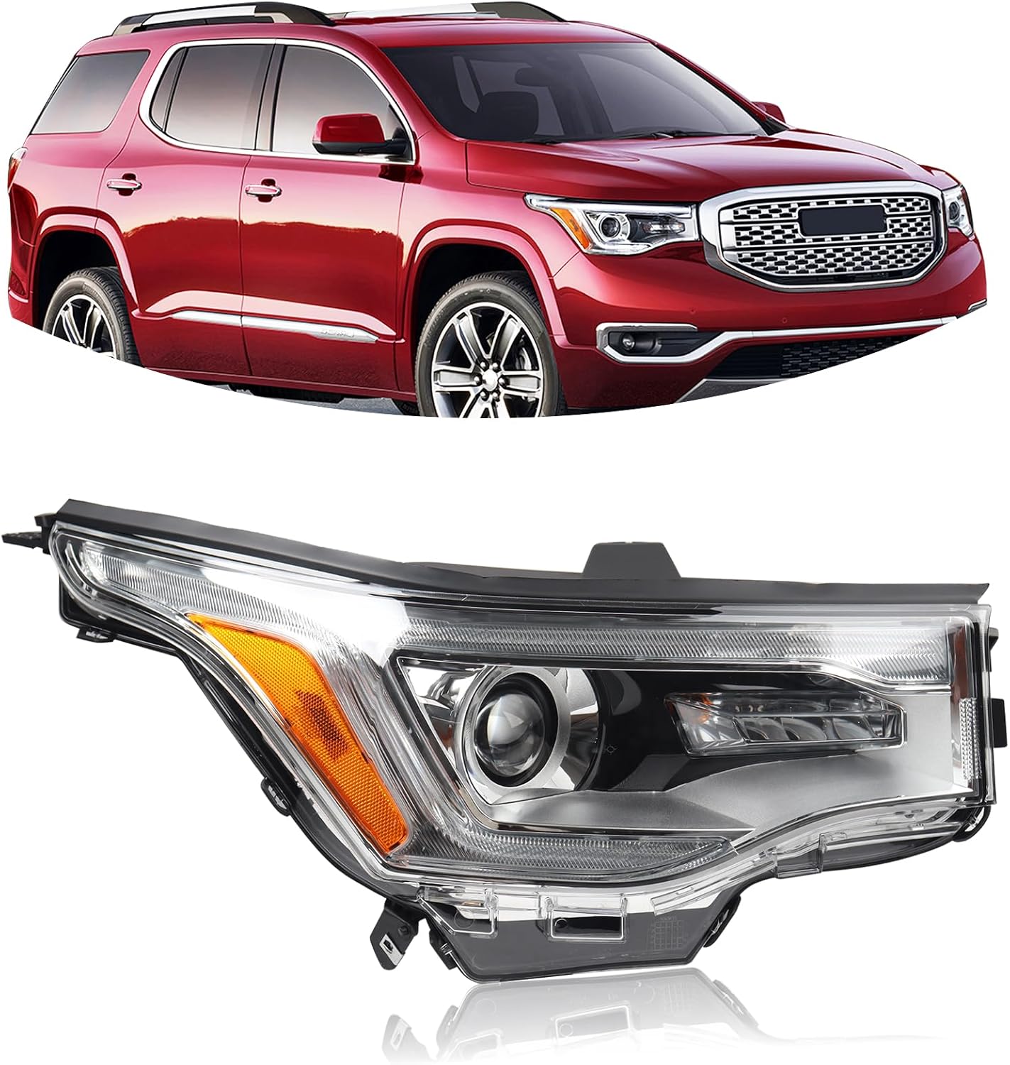 Left Mid-Tier Headlights W/LED DRL Chrome Halogen Assembly Compatible with 2017-2019 GMC Acadia Headlamp Left Driver Side GM2502447 84396067