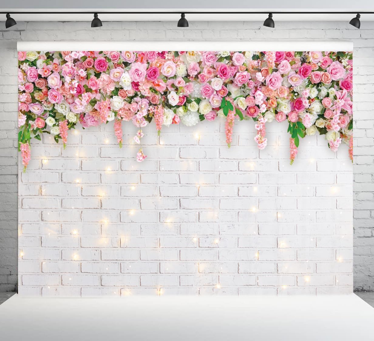 10X8FT White Brick Wall Flowers Backdrop Spring Theme Photography Background for Mother's Day Valentine Wedding Bridal Baby Shower Birthday Party Decor Banner Portrait Photo Booth Prop DH-270
