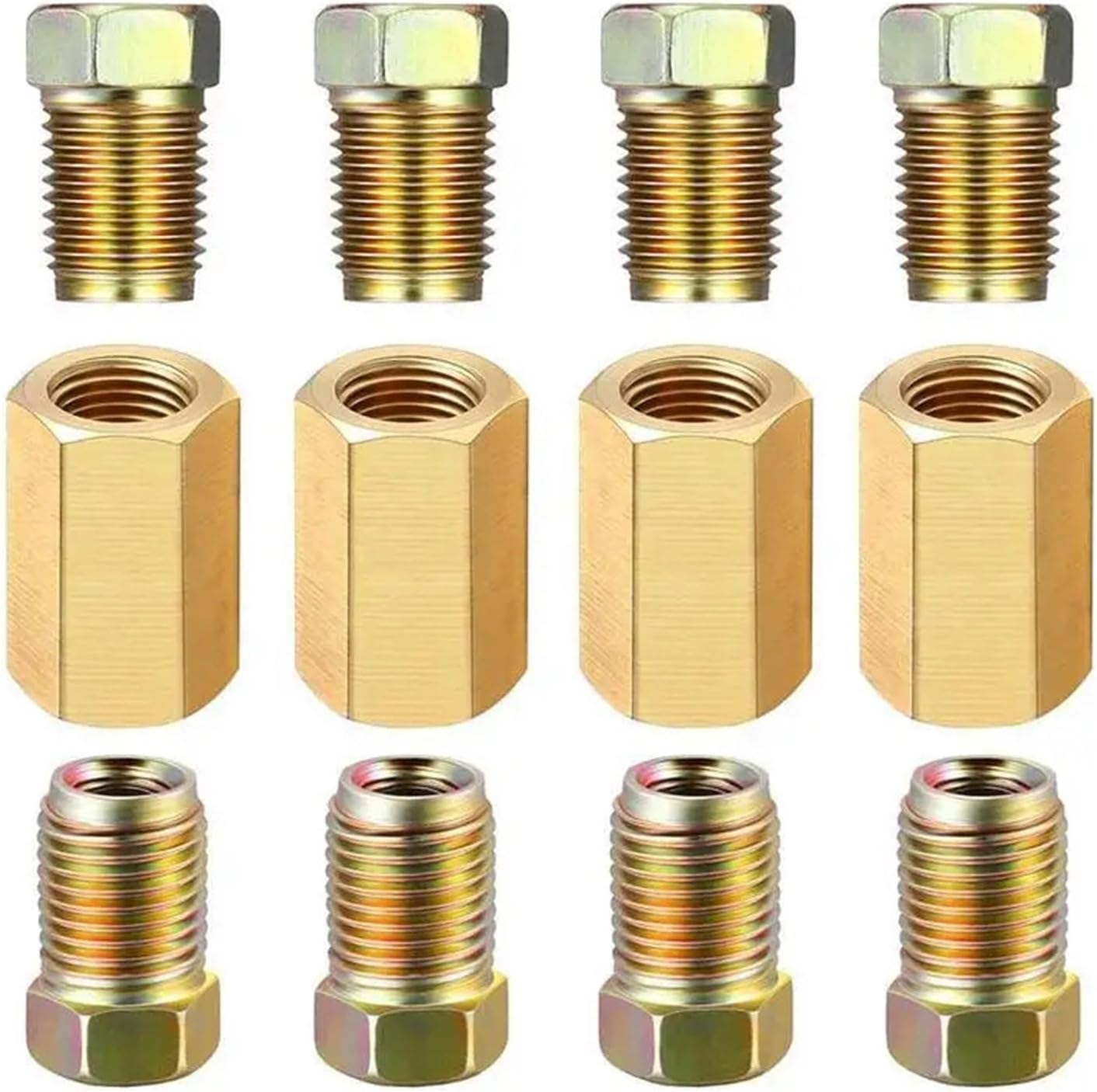 12 Pieces Brake Fittings Brass Inverted Pipeline Accessories Connector Unions Tool Union 4 8 Nuts Adapter Flare Fitting Compression
