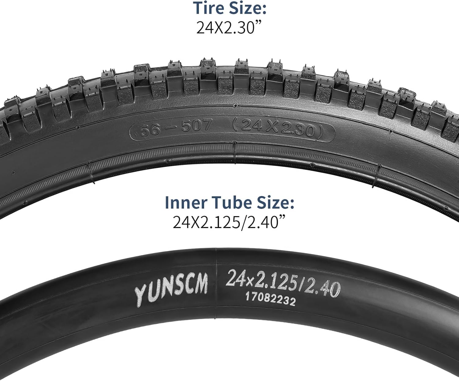 YUNSCM 24" Mountain Bike Tires 24x2.30/56-507 and 24" Bike Tubes Schrader Valve Compatible with 24x2.25 24x2.30 Bike Tires and Tubes (Y-900)
