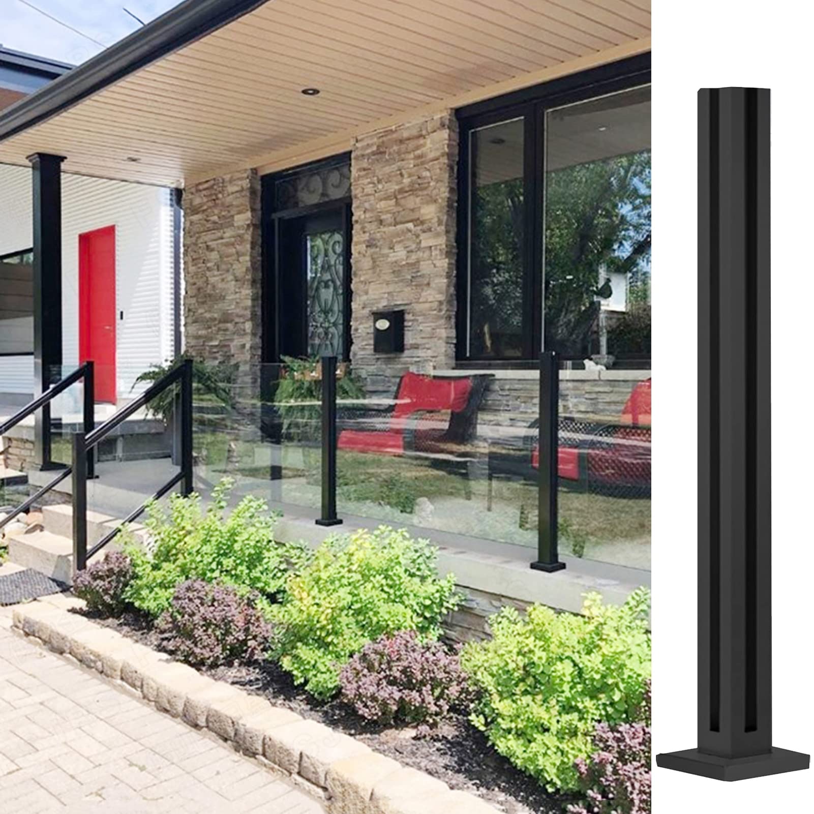 Poteau garde-corps verre sans perçage réglable hauteur 95cm terrasse