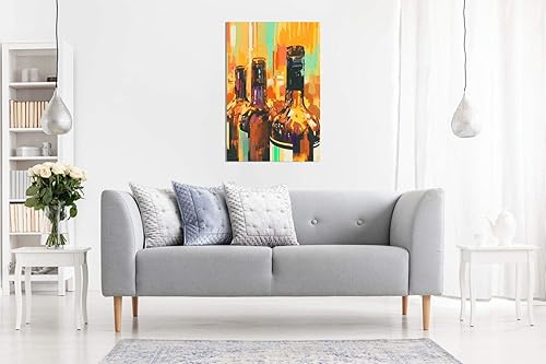 Miniatura 4 de Pintura de cocina moderna abstracta contemporánea botellas de vino en lienzo (30 x 20 pulgadas)