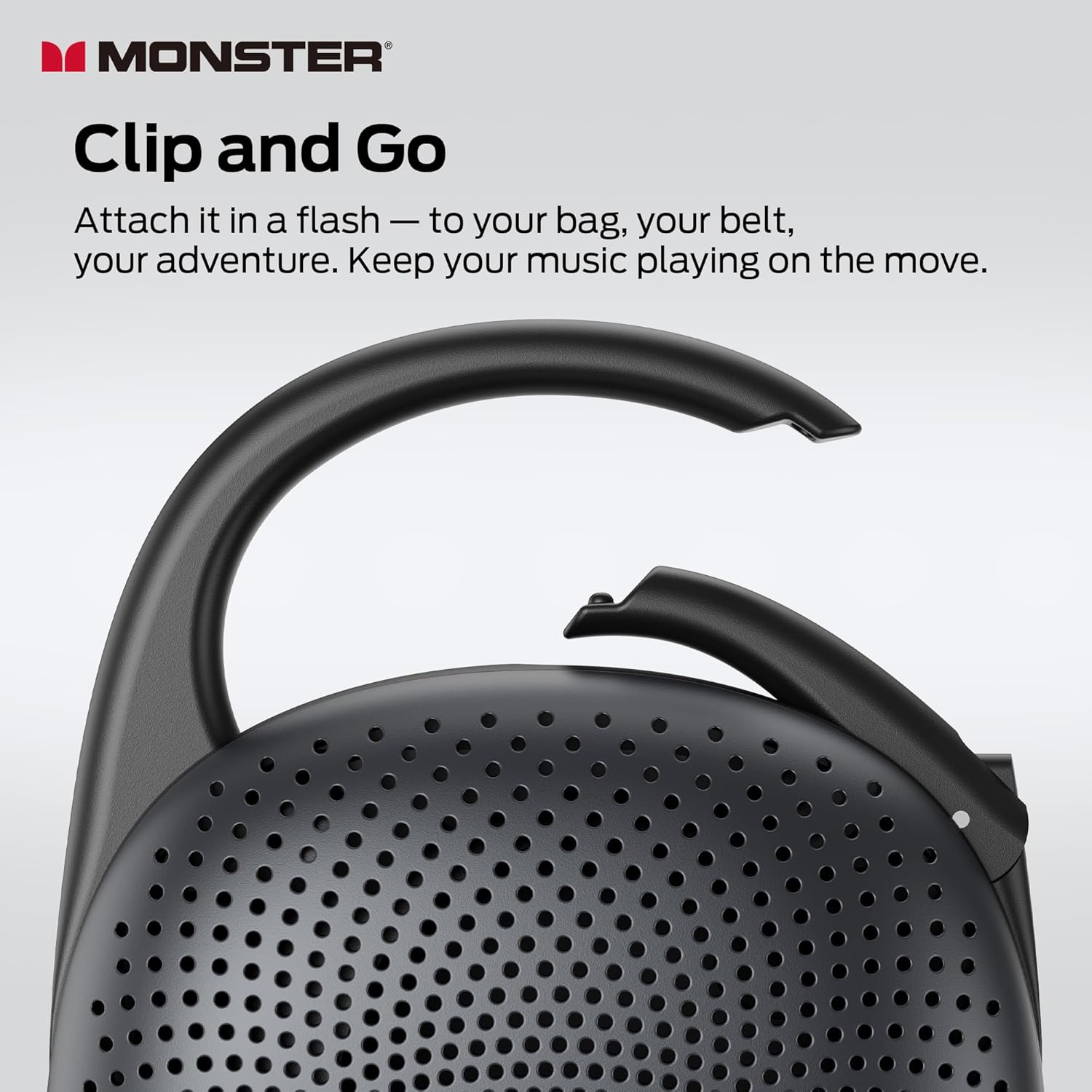 Monster S370 Ultra-Portable Bluetooth Speaker with Integrated Carabiner Clip, IPX7 Waterproof, 29H Playtime, Bluetooth 6.0, TWS Pair Clip-On Speaker for Outdoor, Hiking, Beach, Shower & Travel, Black - Image 2