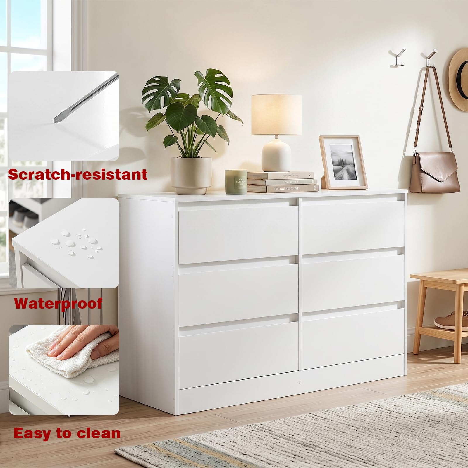 Cassettiera Camera da Letto, Moderna Comò Camera da Letto in Legno, per Soggiorno, Sala da Pranzo e Corridoio, 100 x 37 x 69 cm，Bianco