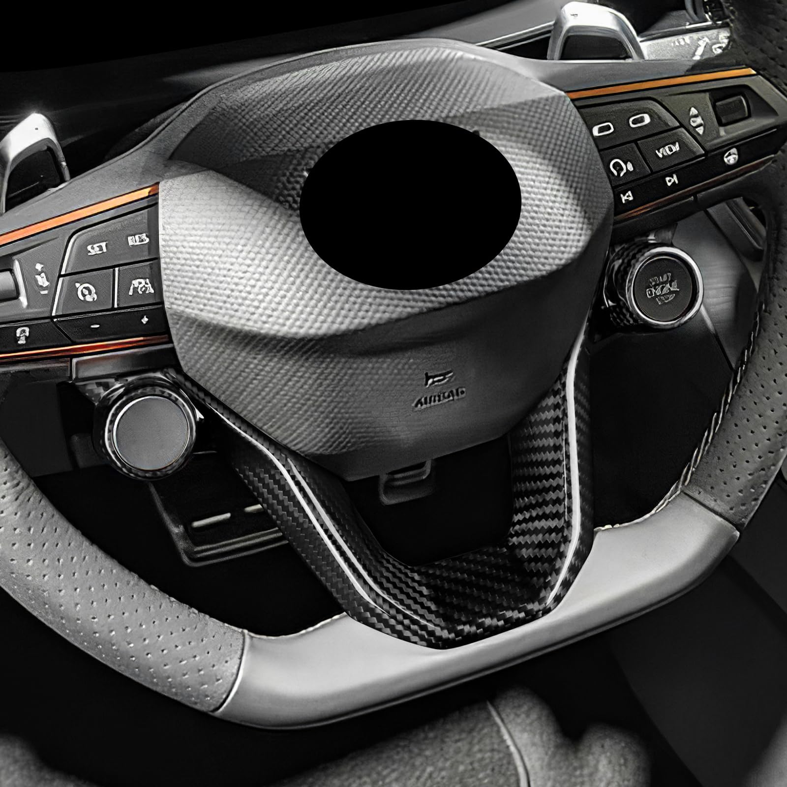 KUNGKIC Pegatina de barbilla de volante de coche de fibra de carbono seca para Cupra Ateca/Terramar/Cupra Formentor Cupra Leon/Born/Tavascan Accesorios de decoración de interiores (negro)