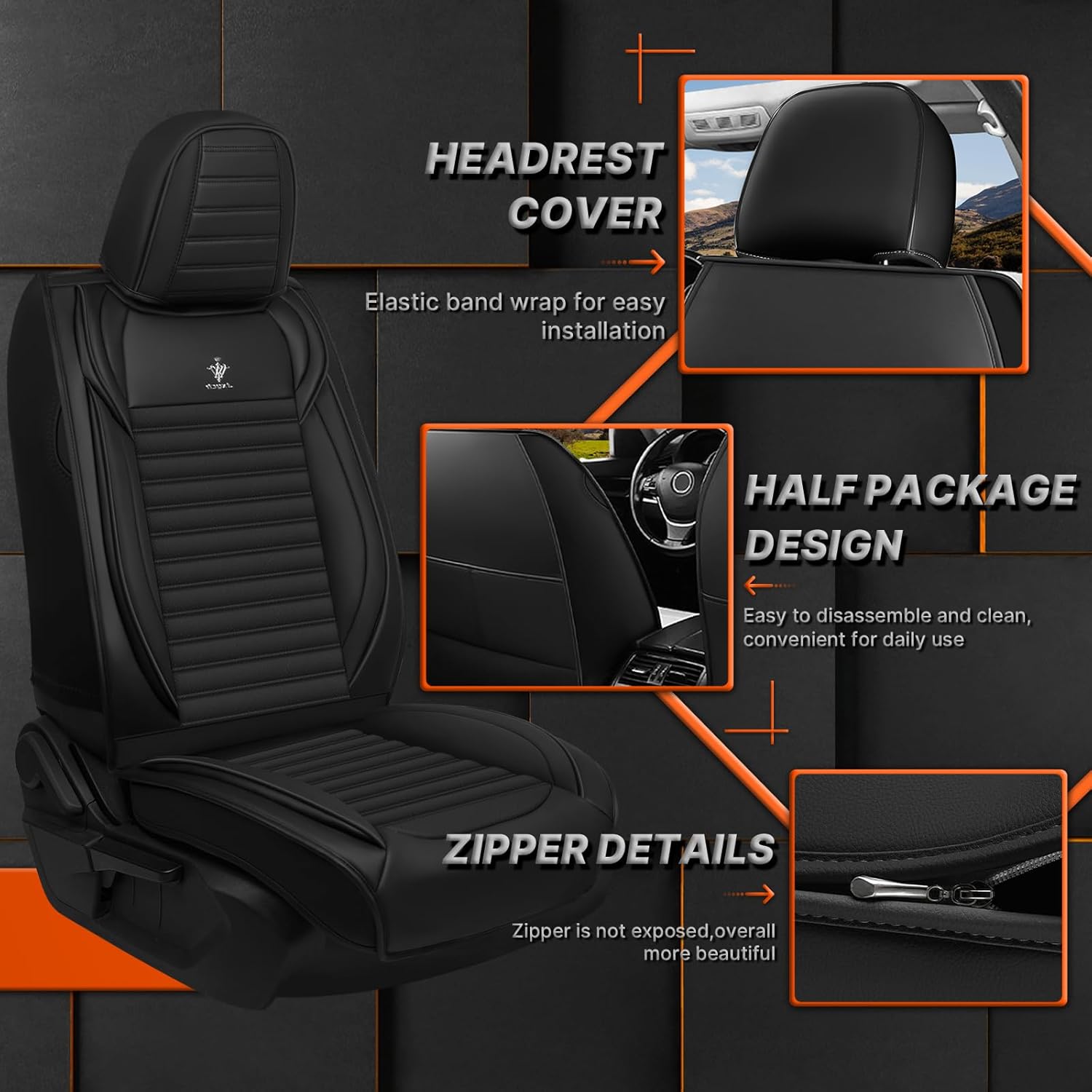 Custom Fit Car Seat Covers for Chevrolet Malibu 2004-2025 Full Set-Breathable Perforated Nappa Leather Seat Protectors, Airbag Compatible, Water-Resistant&Easy to Clean Cushion (Black)