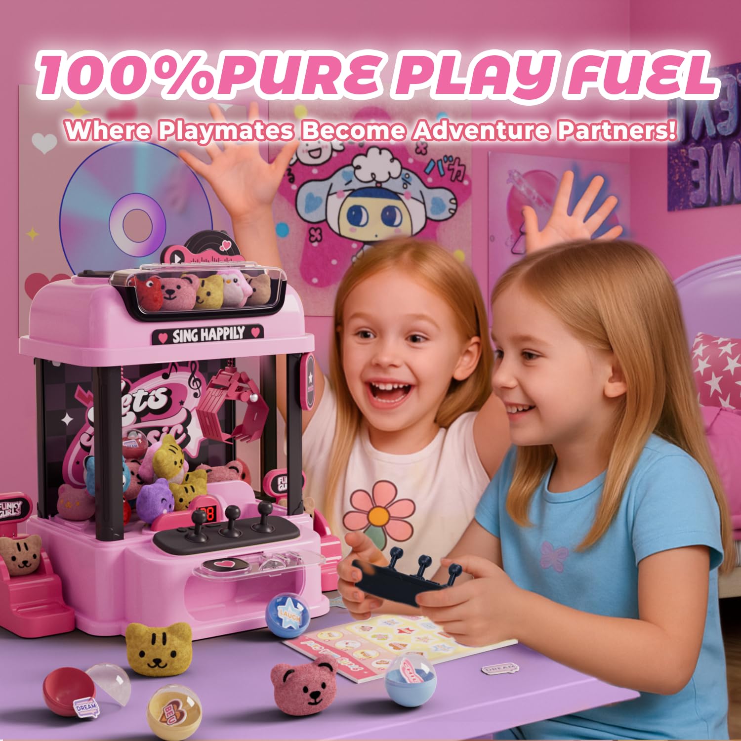 Máquina de garras para niños con control remoto, mini máquina expendedora Y2K para niñas de 3 años en adelante, regalos de cumpleaños para niñas con juguete de peluche y esponjoso, decoración de 6
