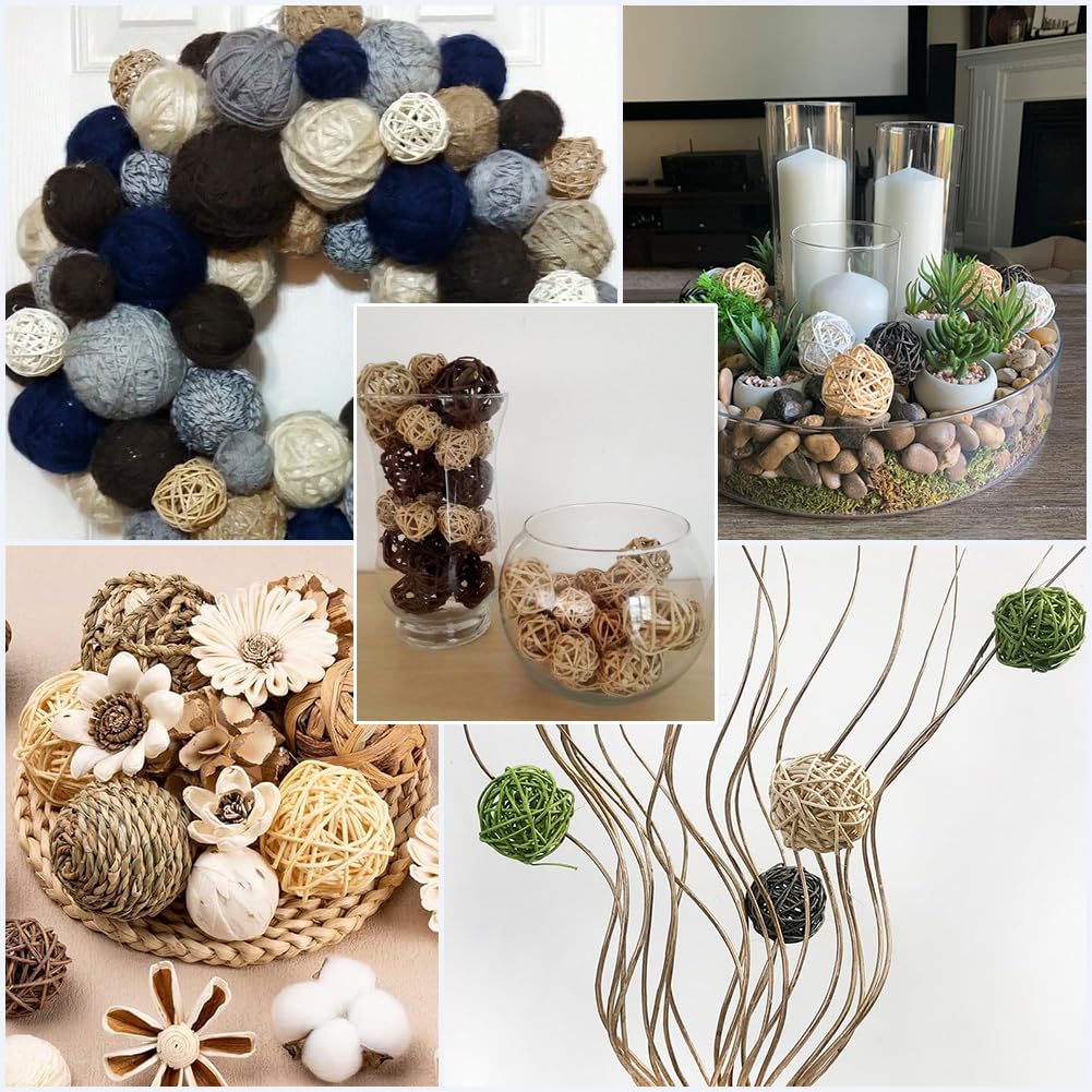 SUNNYCLUE 12 Estilo 32 Bolas de Mimbre de Ratán, Bolas Decorativas Redondas de Ratán, Negras, Blancas Y Marrones, Decoración de Centro de Mesa, Adornos, Manualidades para Decoración del Hogar, Bodas,