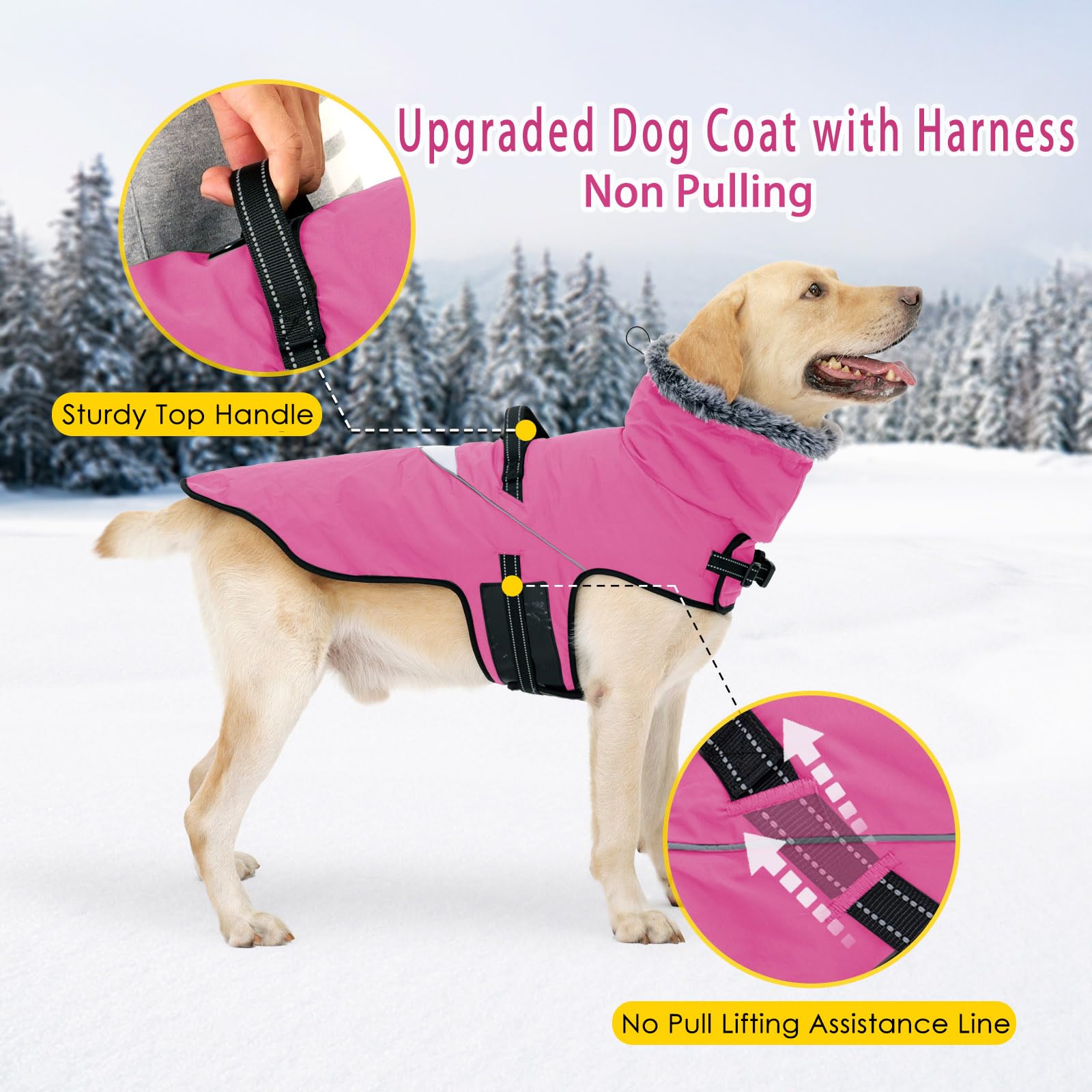 LIANZIMAU Cappotto impermeabile per cani con pettorina Cappotto invernale per cani con fodera in pile Cappotto caldo giacca riflettente per cani