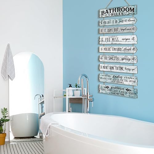 Miniatura 6 de Decoración de pared de baño, letreros divertidos para baño, reglas de baño, imágenes, decoración de pared, decoración rústica de granja, decoración