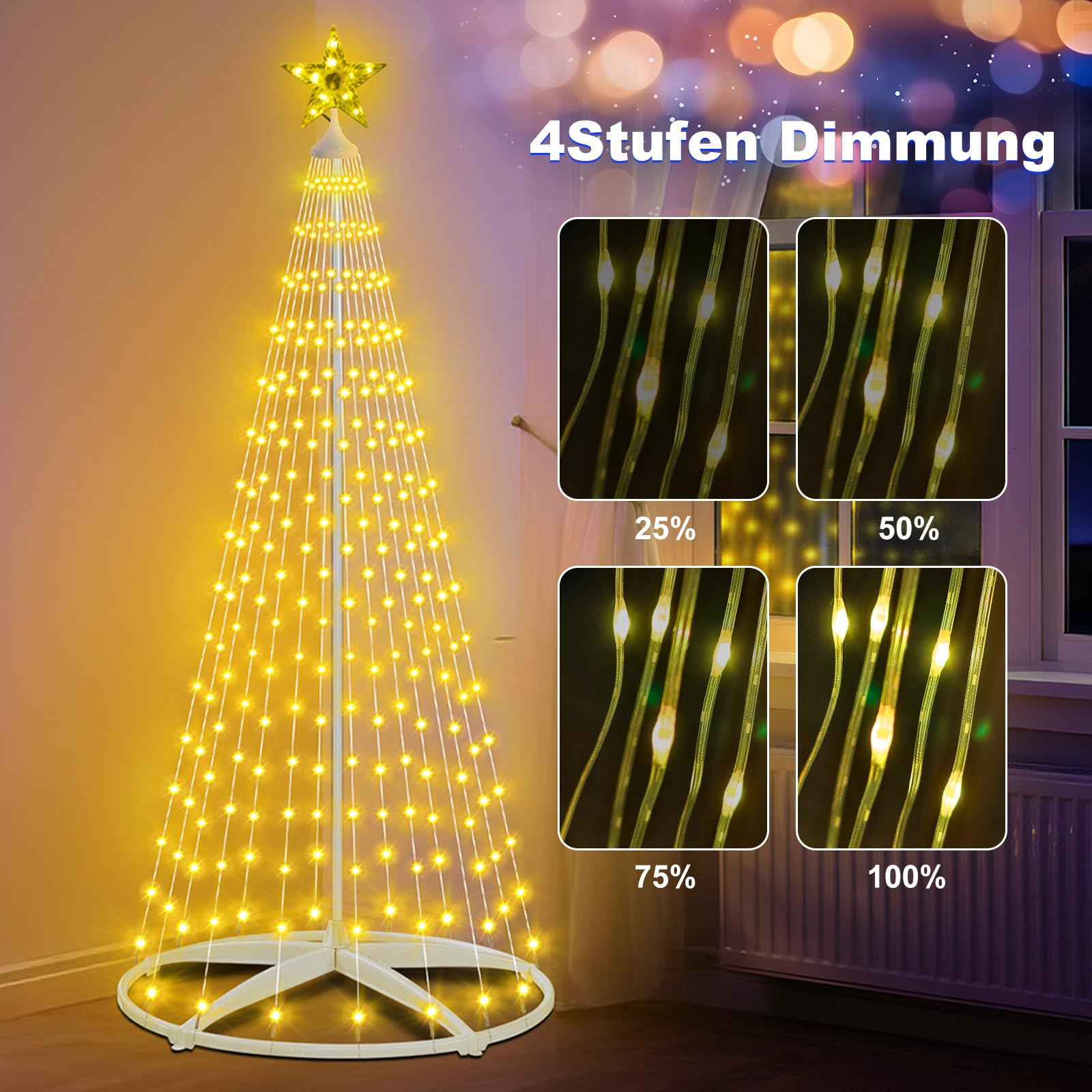 Luces navideñas impermeables con potente mando a distancia, sensor crepuscular automático, perfecto para vallas de jardín arbustos