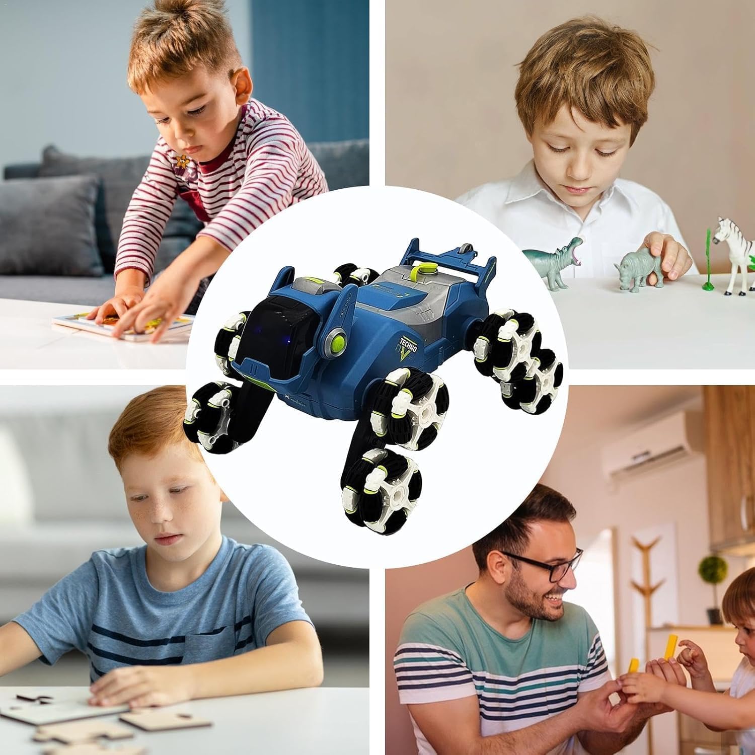 Samtop 8-Wheel Stunt RC Robot Dog | 2.4GHz Remote-Controlled Pet with Drift Wheels, 360° Rotation, LED Eyes & Smoke Effect | Interactive Robotic Toy for Kids Rechargeable RC Stunt Dog (Blue) 4