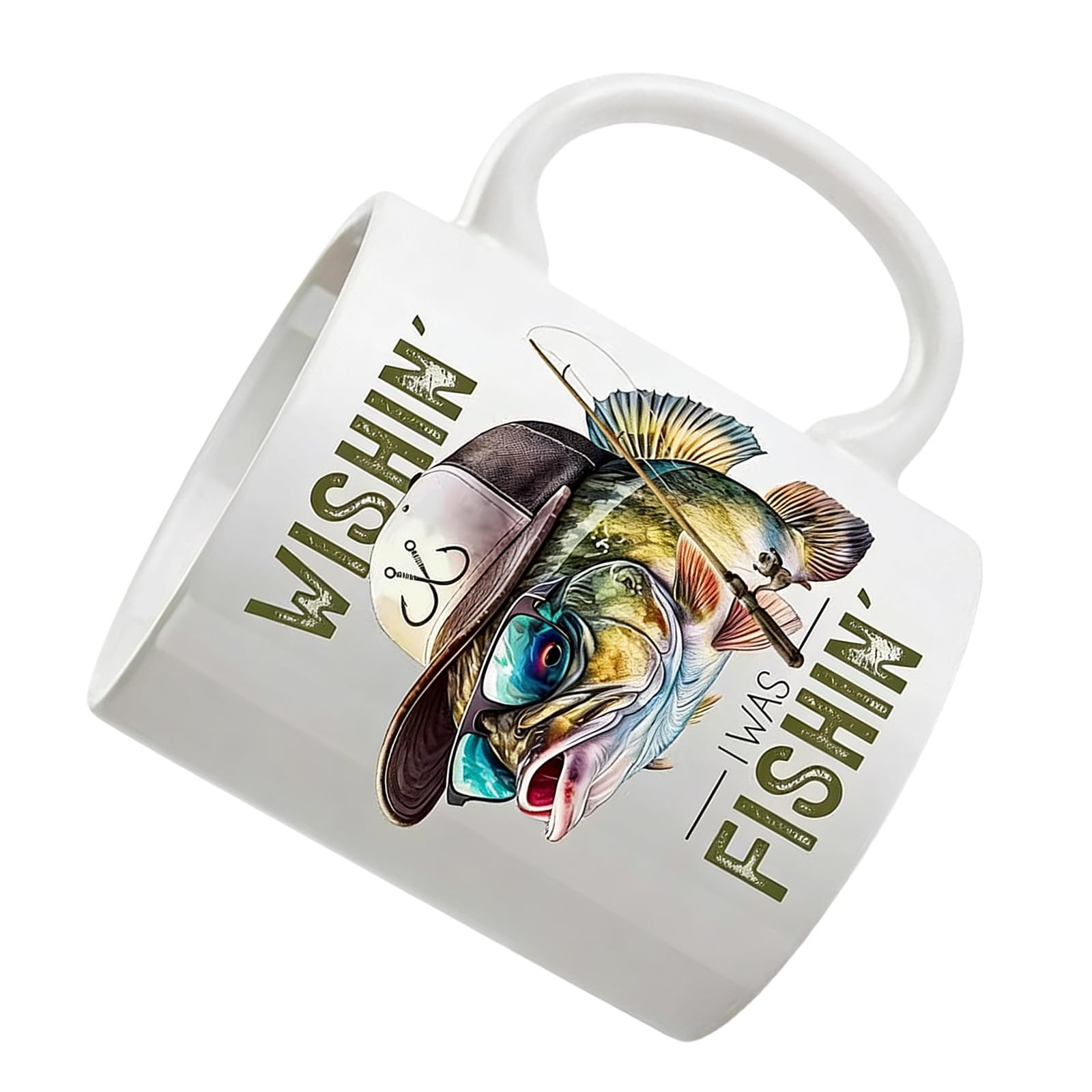 jiingekk Ceramic Coffee Mug 350ml Funny I ' d Rather Be Fishing Design Drinking Cup with Handle Birthday Retirement Dad Fisherman Mug
