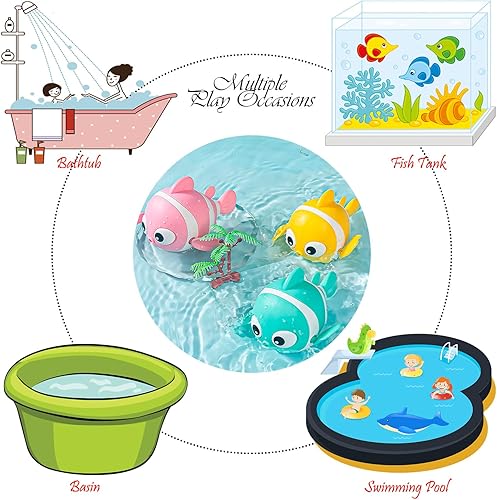 Miniatura 3 de Tipmant Lindo juguete de baño para bebé, animal de pez enrollado para bañera, tanque de agua, piscina de 1, 2, 3, 4, 5, 6 años, regalos de