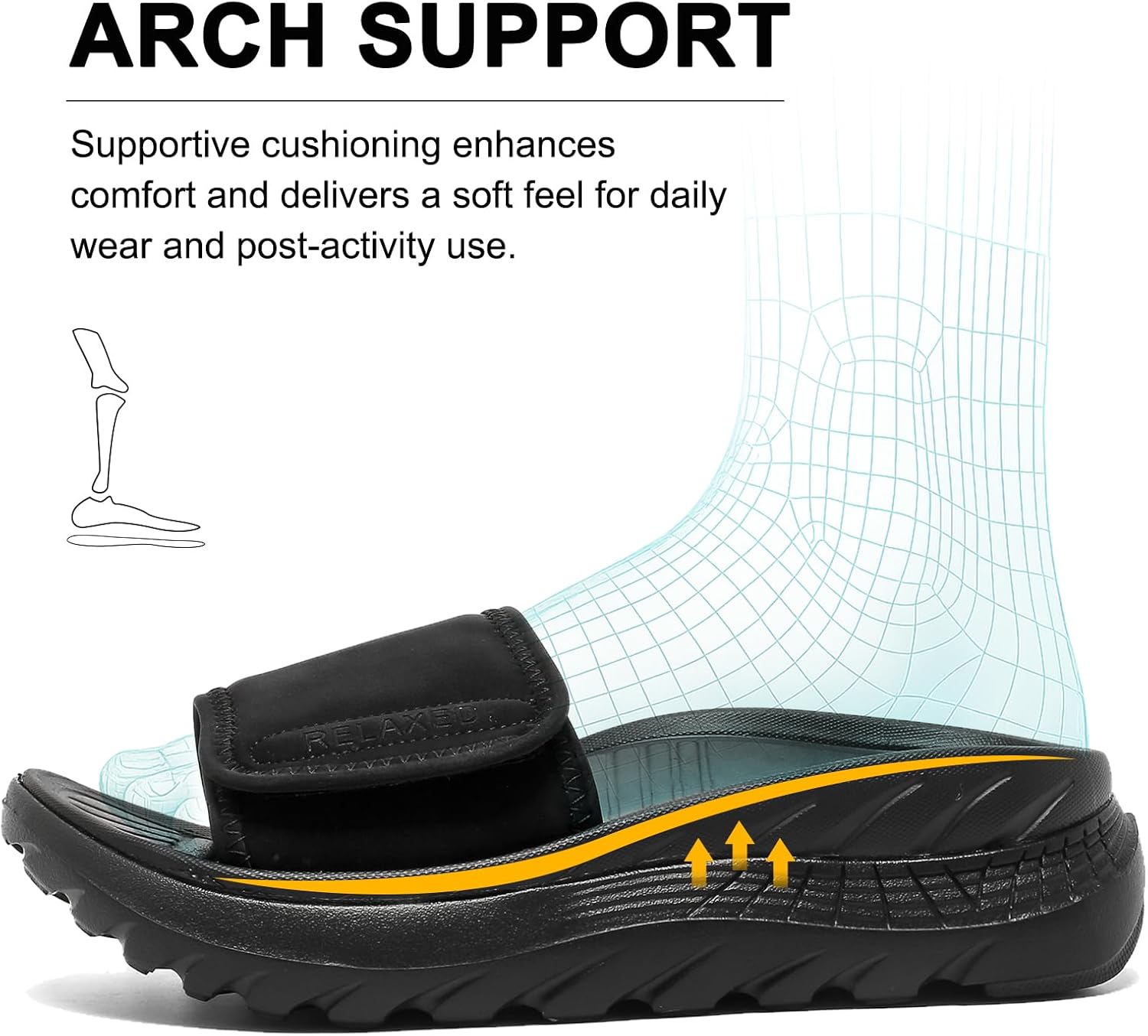 Recovery Slides for Men – Orthotic Arch Support Women’s Recovery Sandals, Comfortable Cushioned Sport Slippers for Plantar Fasciitis, Open Toe Slip On Shoes, Reduce Foot, Joint & Back Stress - Image 4