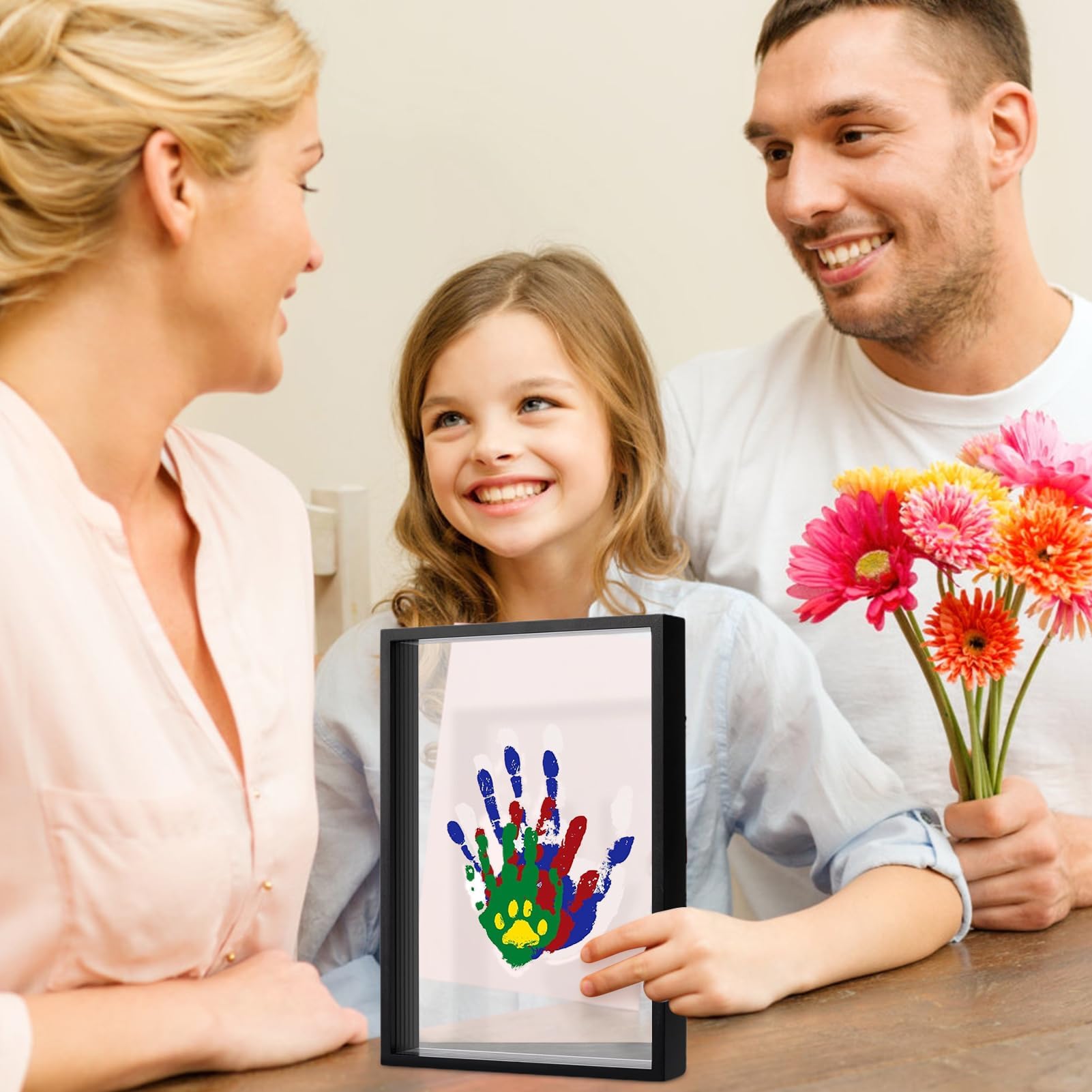 Kit de recuerdo de huellas de mano, marco de fotos personalizado para recuerdos familiares, diseño transparente para colgar, decoración de guardería, adorno de escritorio para el hogar, ideal para