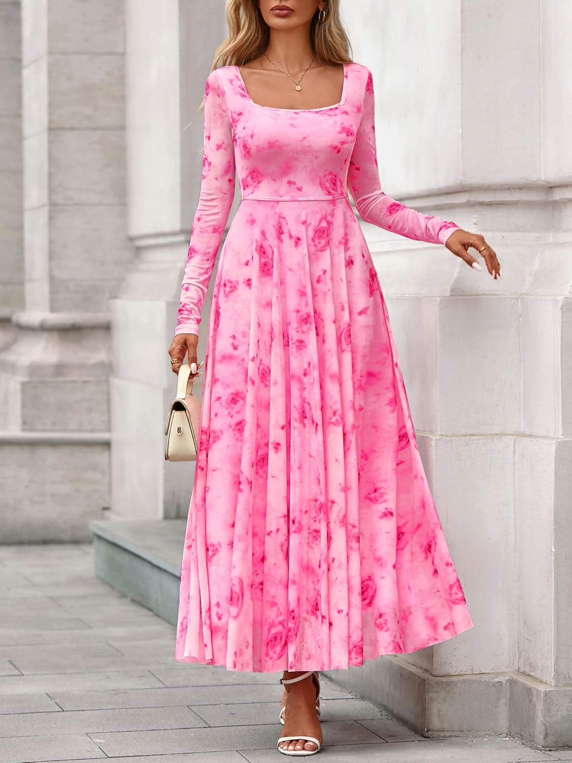 BTFBM Women Maxi Dress Spring 2026 Fashion Elegant Long Sleeve Square Neck Floral Print Party Club Wedding Guest Dresses - Image 8