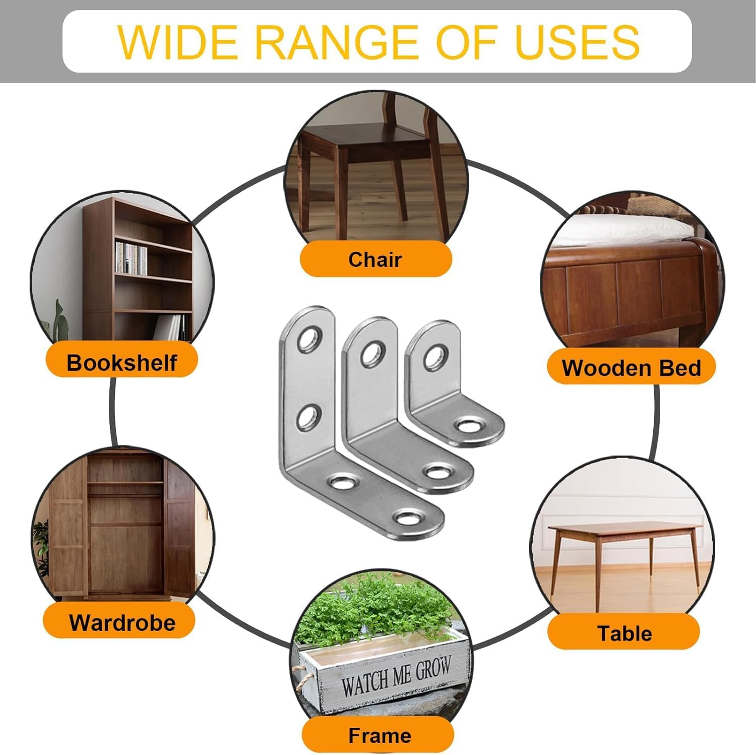 6Pcs L Brackets Stainless Steel 90 Degree Shaped Angle Corner Bracket with Stainless Screws for Fixing Furniture Tables Chairs Door Window Bookshelves (Two Holes, 2x2cm)