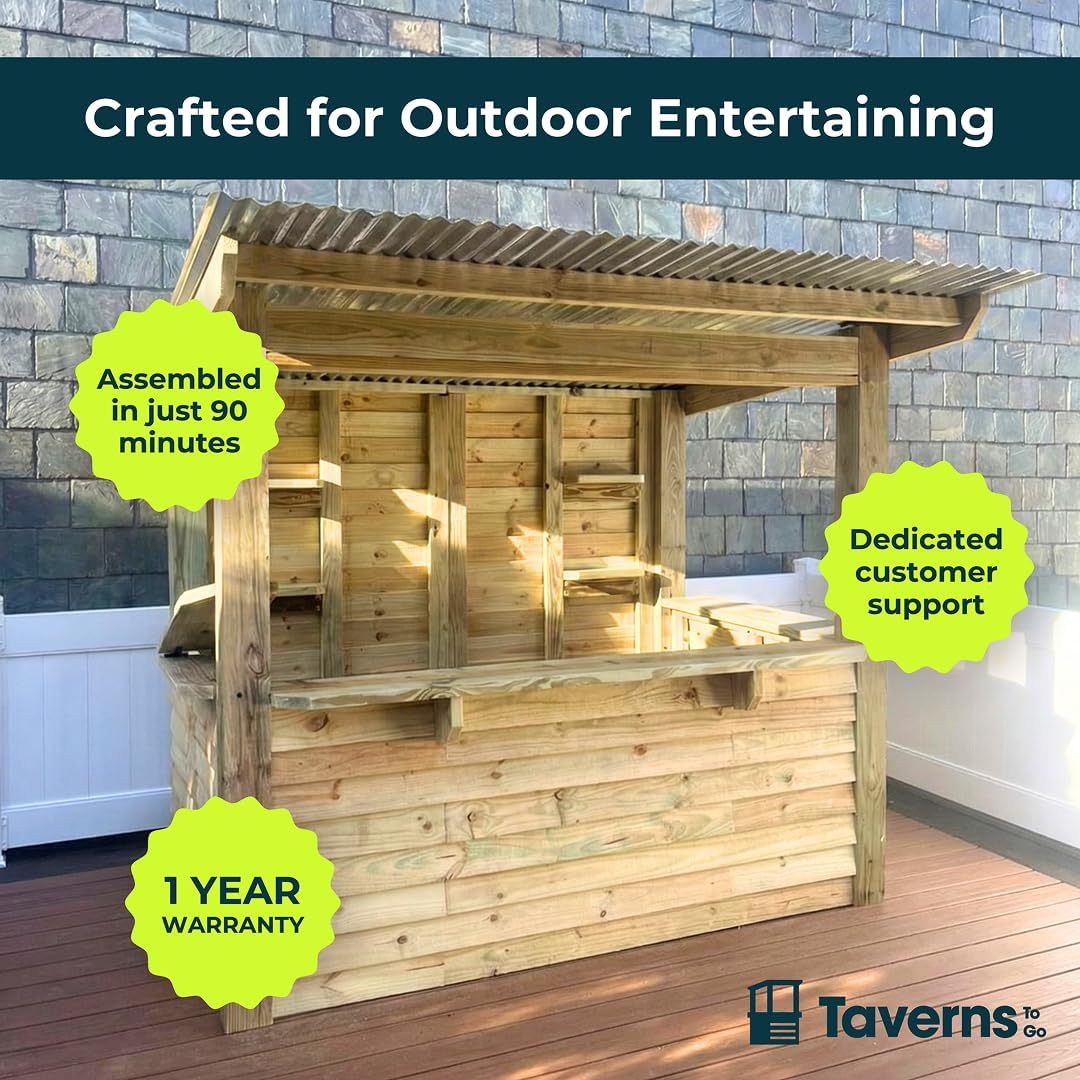 Taverns-To-Go Backyard Outdoor Bar – 9′ x 6′ Castlebar Deluxe Mid-Size Patio Bar – Free Professional Delivery & Assembly, Durable Pressure-Treated Wood, Ready for Entertaining