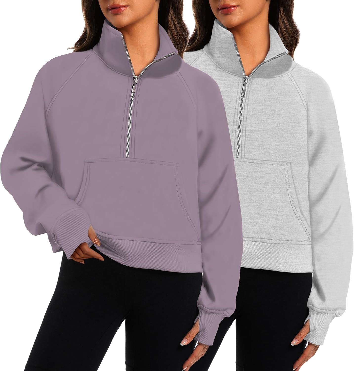 2 Pack Womens Sweatshirts Half Zip Cropped Pullover Fleece Quarter Zipper Hoodies 2025 Fall Fashion Outfits Clothes