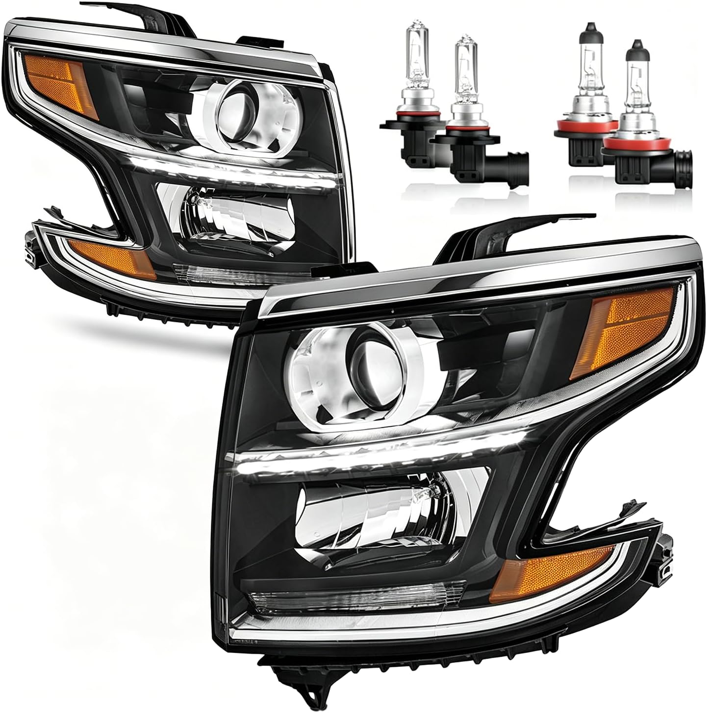 Headlights LED DRL Projector for 2015-2020 Chevy Tahoe/Suburban, 2016-2019 Chevy Suburban 3500HD Headlamp Replacement Driver & Passenger Side