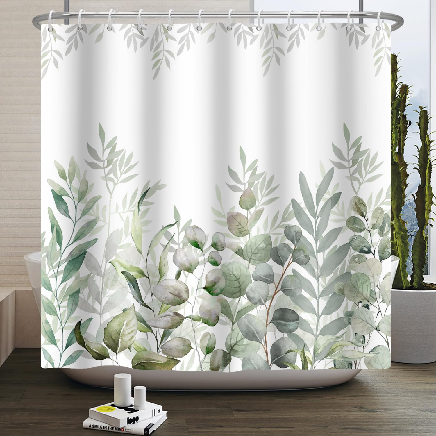 Rideau De Douche Oriental Pastel - 175x180 Cm, Polyester, 12 Crochets Inclus, Blanc Beige Gris - 9
