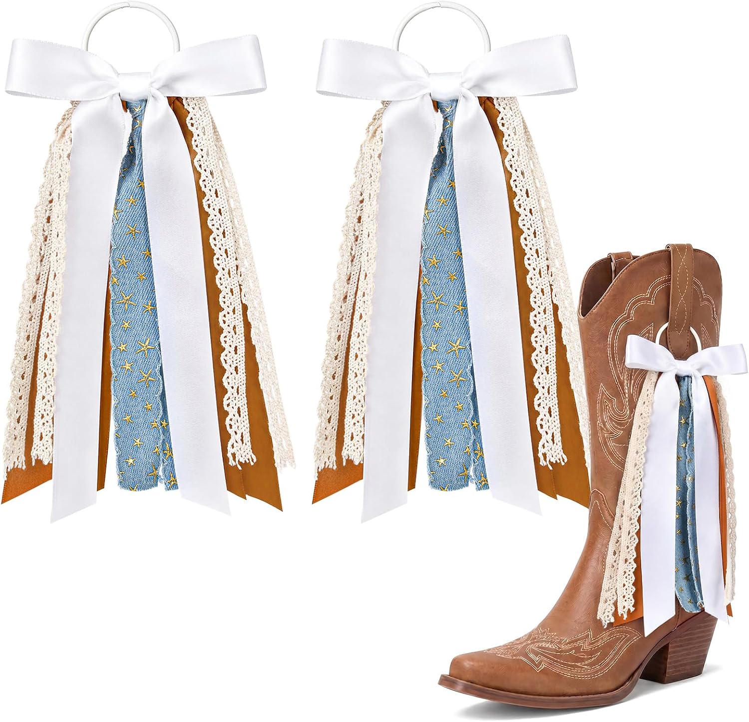 Boot Bows for Cowgirl Boots Country Concert Martin 2 Pcs Lacey Plaid Ribbon Bows Charms Western Accessories for Women