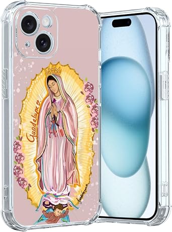 Flesh Virgencita Phone Case Fit for iPhone 15 Wireless Charging Shockproof Clear Mexico Virgen de Guadalupe Phone Cover Gift for Boy Girl Men Women