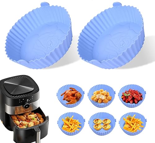 NISGOV - Forro de silicona para freidora de aire, paquete de 2 bandejas reutilizables antiadherentes de silicona para hornear de 8 pulgadas, fácil