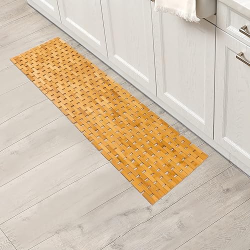 Miniatura 6 de Alfombra de baño de Bambo, alfombra larga y grande, impermeable, antideslizante, accesorios de 16 x 48 pulgadas, fácil de limpiar, natural, 1 unidad