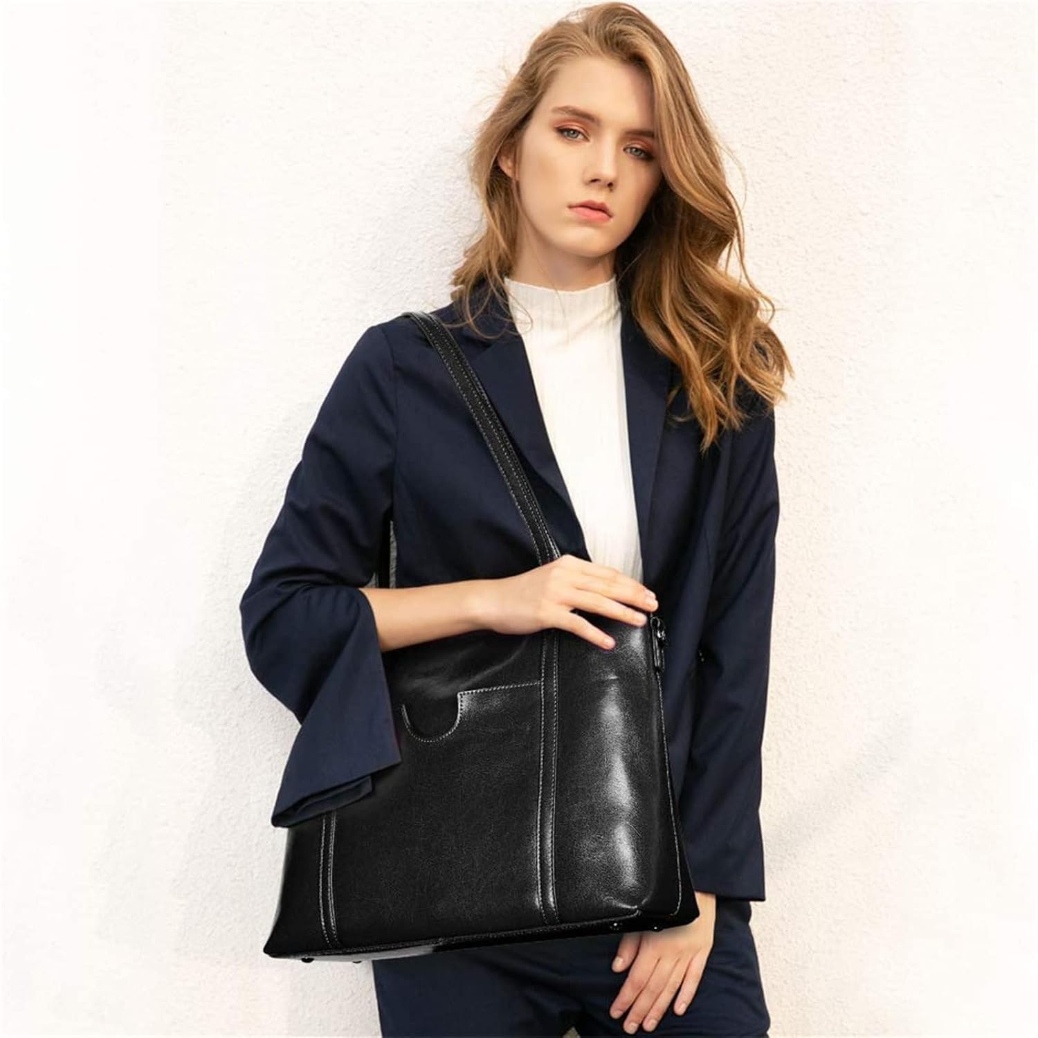 S-ZONE Women Genuine Leather Top Handle Satchel Daily Work Tote Shoulder Bag | Genuine Leather, Top Handle, Daily Work - Image 2