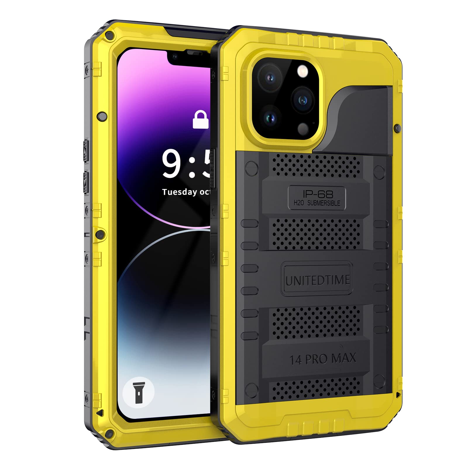 Unitedtime for iPhone 14 Pro Max Case Waterproof with Built-in Screen Protector Full Body Rugged Hard Silicone, Military Grade Shockproof Dustproof