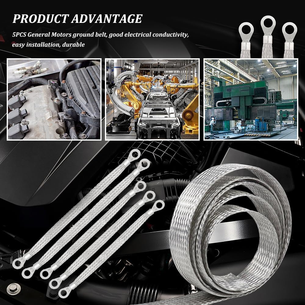 5PCS Ground Straps Automotive, Ground Wire, 10" & 13" Engine Tinned Braided Copper Grounding Strap, Universal Automotive Grounding Wire Accessories Suitable for Most Vehicles