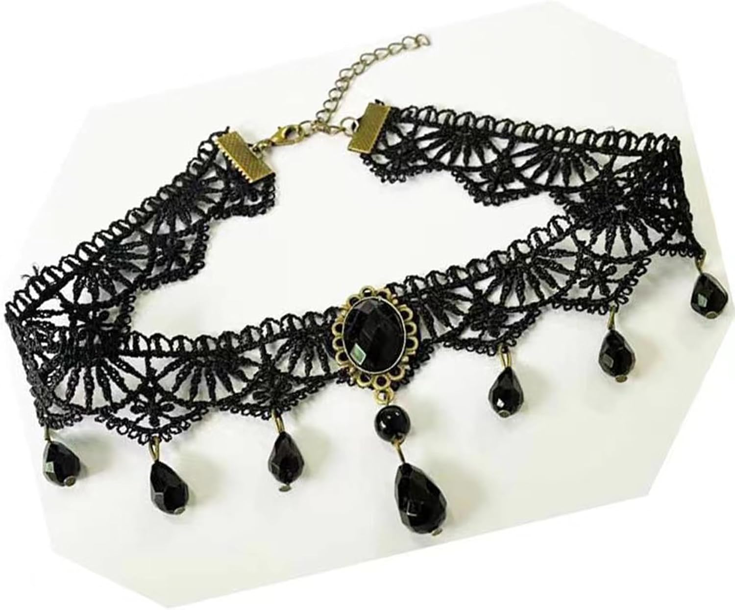 Black Gothic Vampire Necklace for Women Vintage Lace Rose Flower Witch Choker Collar Necklace Halloween Dark Bridal Cavewoman Costume Jewelry