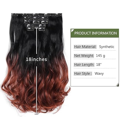Miniatura 6 de HSPJHTM - Extensiones de cabello color rosa, extensiones de cabello rojo con clip para mujer, de 18 pulgadas, 5 unidades, extensiones de cabello