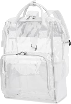 Heavy Duty Clear Backpack for Men Women, School Bag Bookbag PVC Plastic Transparent Backpacks for Boys Girls White