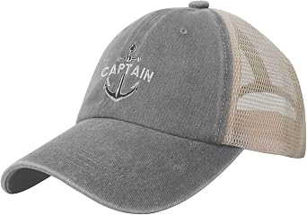 Captain with A Boat Anchor Unisex Denim Mesh Baseball Cap Adjustable Snapback Trucker Hat