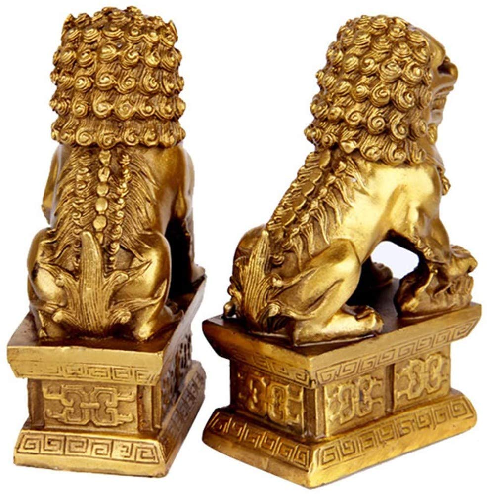 Feng Shui Statua in ottone Leone Ricchezza Porsperità Ornamento Coppia di fu Foo Cani Guardiano Scultura, Leone Posizionamento per interni Decor Figurina Migliore Congratulazioni per l'inaugurazione
