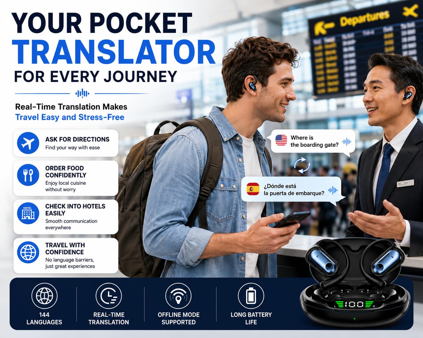 Amazon.com: AI Translation Earbuds with 144 Languages, Bluetooth
