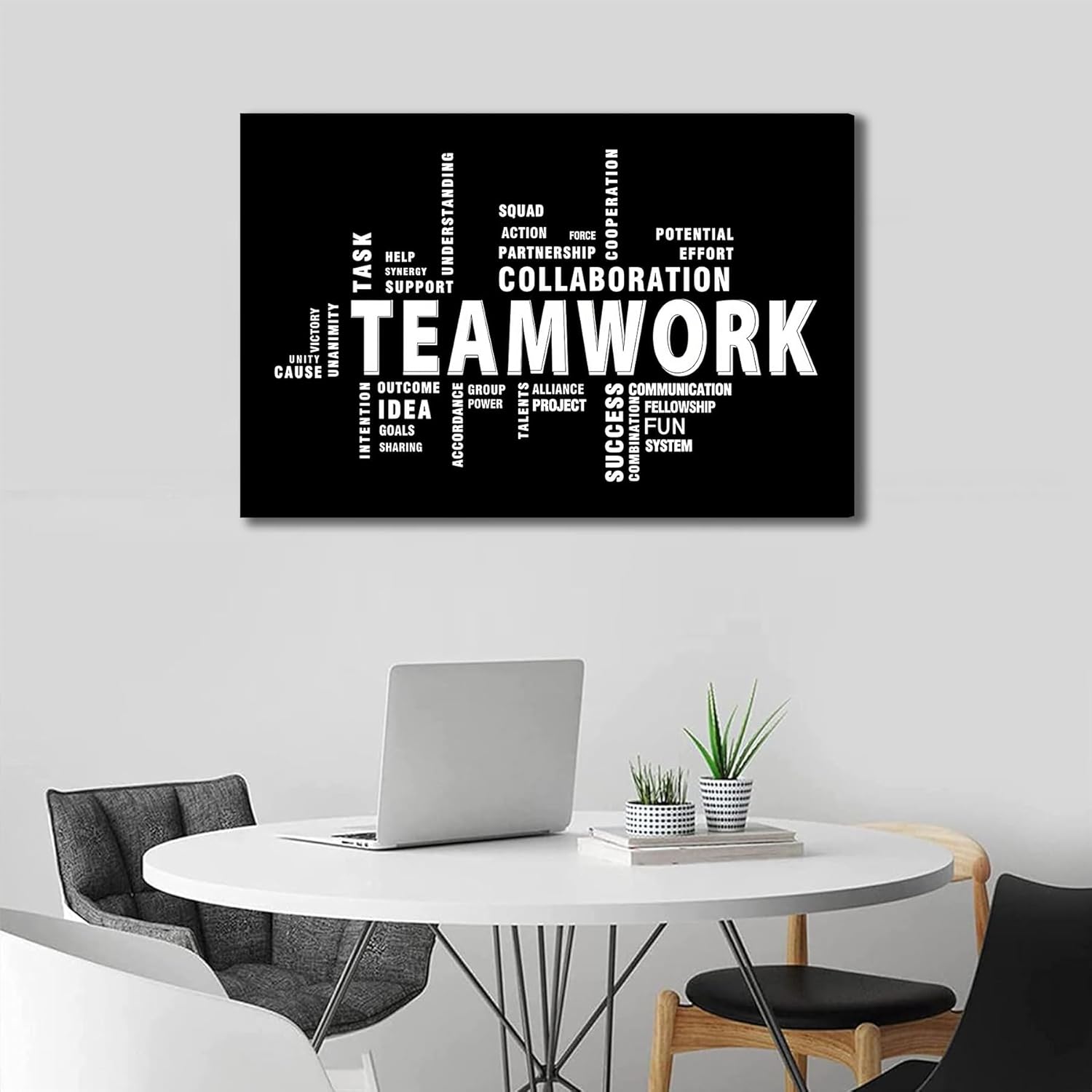 Inspirational Teamwork Canvas Wall Art Home Office Wall Decor Pictures Minimalist Team Work Inspirational Quotes Poster Print for Living Room Bedroom Office Man Cave Decoration Ready To Han