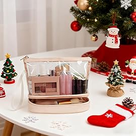 Ethereal Clear Makeup Bag, Cream Small Cosmetic Bag Travel Makeup Bag for Women TSA Approved Toiletry Bag Portable Makeup Pouch