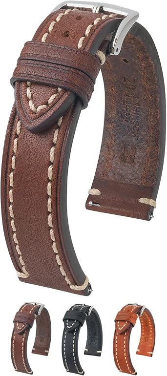 Hirsch Liberty Artisan Calf Leather Watch Band - 18mm, 20mm, 22mm, 24mm - Handpicked Saddle Natural Grain Leather - Quick Release Watch Strap