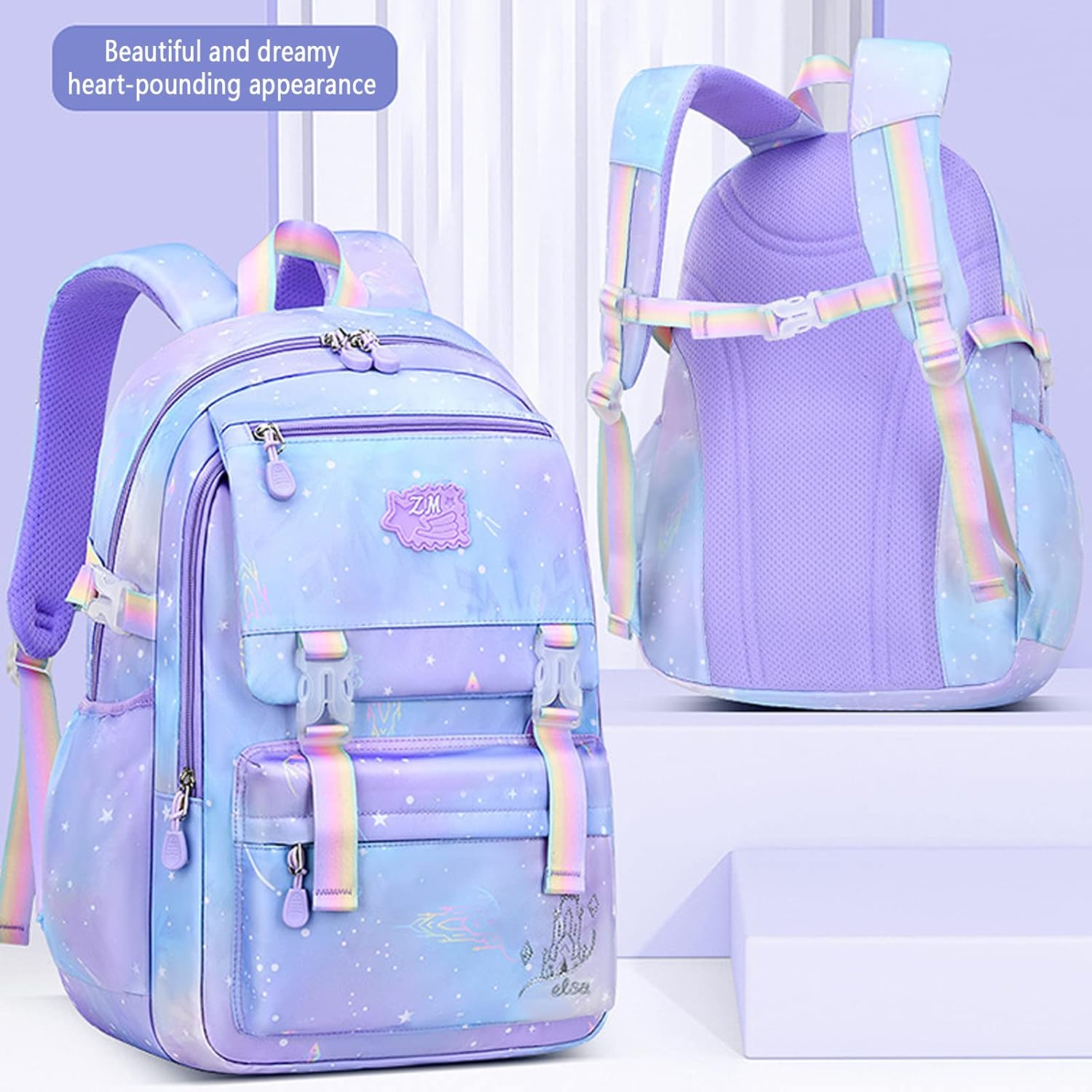 WYCY Kids Backpack School Backpacks for Girls Large Bookbags for Teen Girls Cute Book Bag with Compartments (Gradient Blue Purple)