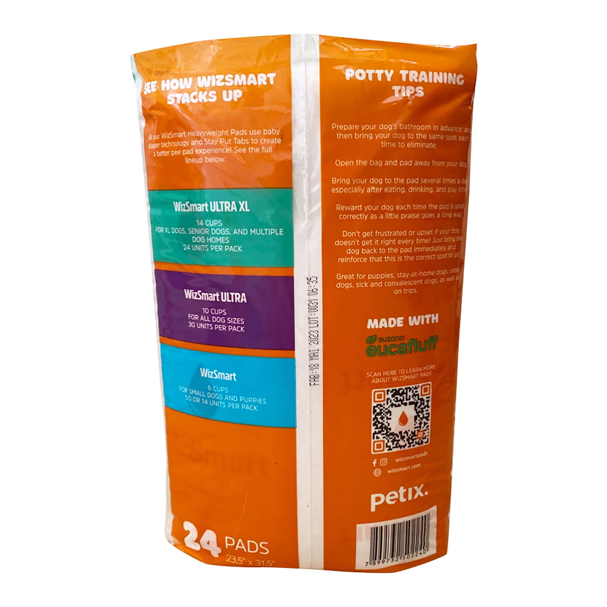 WizSmart All Day Dry - Almohadillas de entrenamiento para perros y cachorros de alta calidad, fabricadas con pañales reciclados sin usar y materiales ecológicos (10 tazas Ultra XL, 24 unidades)
