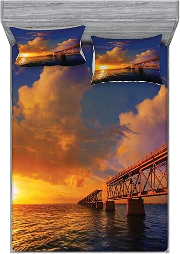 Miniatura 206 de Ambesonne Juego de sábanas bajeras y fundas de almohada, dibujos de aviones antiguos, vuelos clásicos con fechas, estilo vintage, diseño nostálgico,