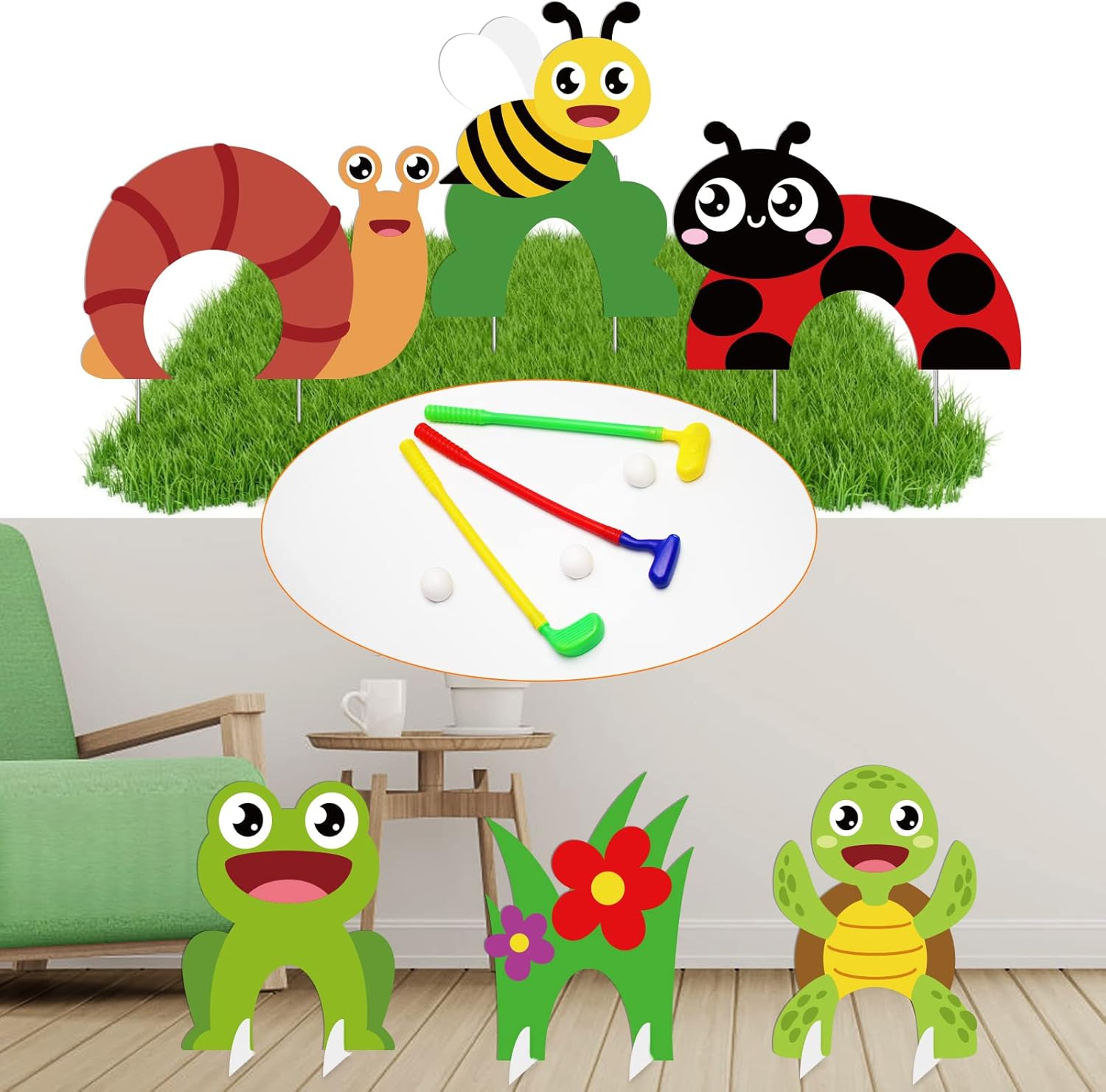 gisgfim Animals Golf Game Set Kids Children Birthday Party Floral/Animal Obstacles Mini Golf Toy Indoor and Outdoor Games for Boys and Girls 6 Pcs Gift (Spring) : Toys & Games